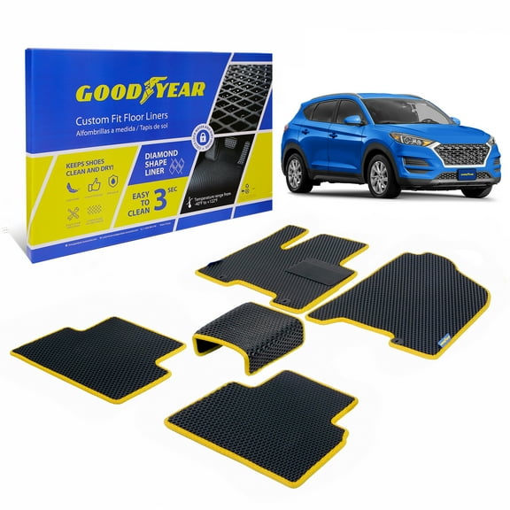 Goodyear All-Weather Car Floor Mats – Custom Fit for Hyundai Tucson 19-21, 5 Pc. Set, Heavy-Duty Diamond Floor Liners for Cars, SUVs, Trucks –Ultimate Interior Car Accessories for Men&Women- GY004122
