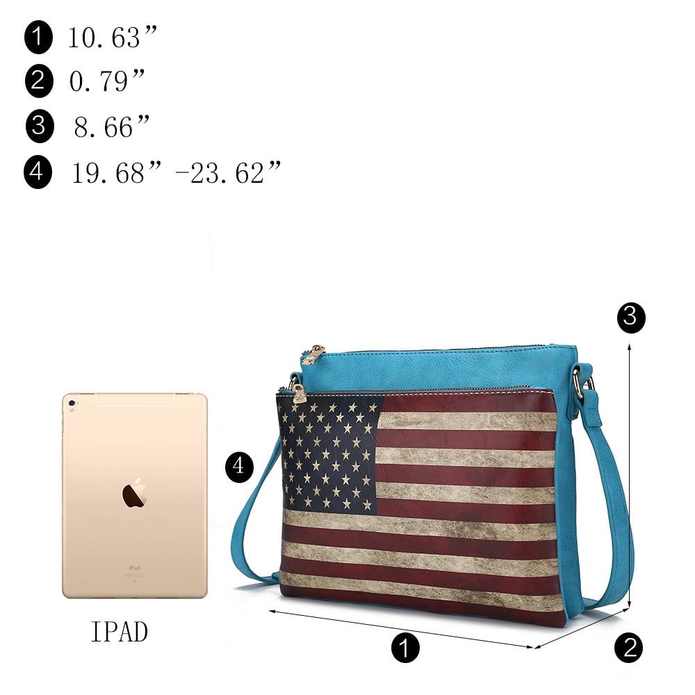 MKF Collection Madeline Womens Crossbody Bag American Patriotic Vegan Leather Shoulder Bag USA Flag Black Handbags Purse by Mia K