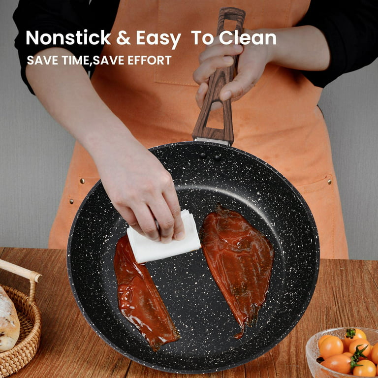 11 Inch Nonstick Frying Pan with Lid，Honeycomb Three Layer