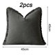 thumbnail image 2 of Juego de 2 fundas de almohada de 18 x 18 pulgadas con borde de borlas para sala de estar de estilo rústico, algodón suave y lino acogedor, funda de almohada beige con flecos, 2 of 5