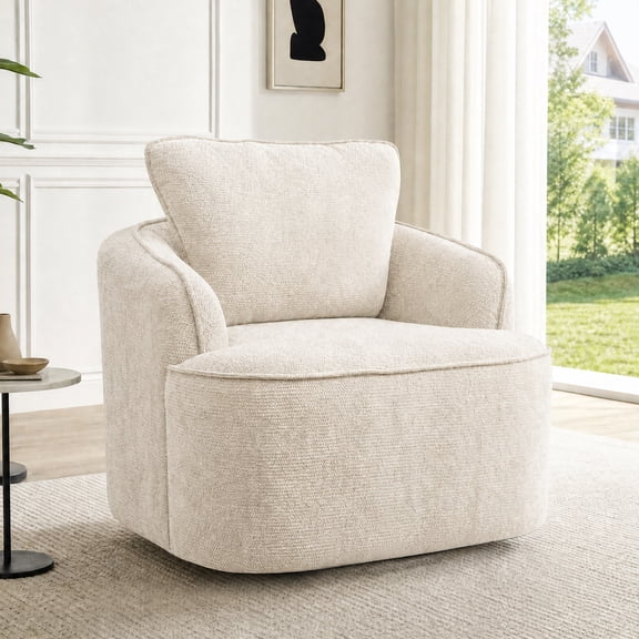 Meeyar 360° Swivel Barrel Accent Chair Chenille with Removable Pillow for Living Room Bedroom, Beige