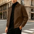thumbnail image 2 of Men's Zip Up Casual Jacket Lapel Collar Fully Lined Long Sleeve Coat with Pockets Spring Fall Outfits Daily Outerwear, 2 of 6