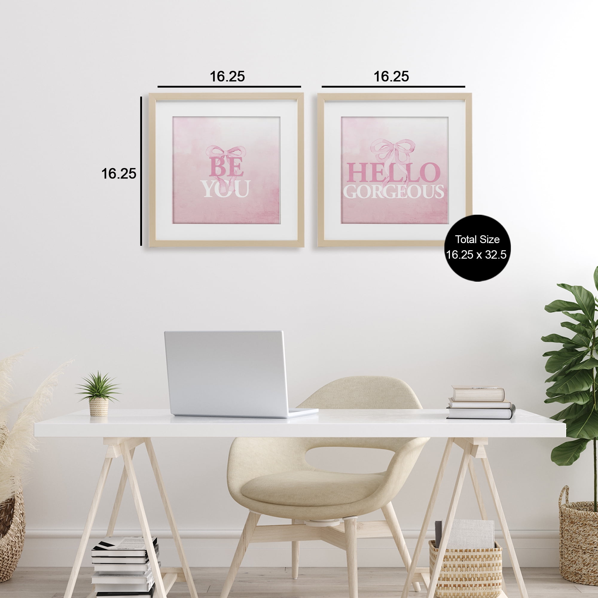 Pink Feminine Empowerments 2 Piece Birch Framed Print Under Glass Set, design by Kim Allen