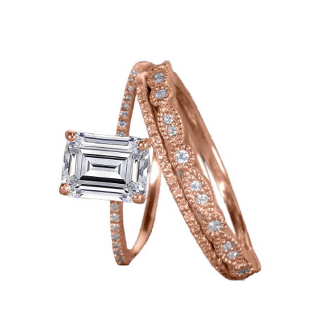 Classic 1.50 Carat Wedding Ring Set with Moissanite and Diamond for Women in Rose Gold