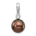 thumbnail image 4 of 14K White Gold Plated 10-11mm Round Saltwater Cultured Tahitian Pearl .07Ct Diamond Pendant, 4 of 7