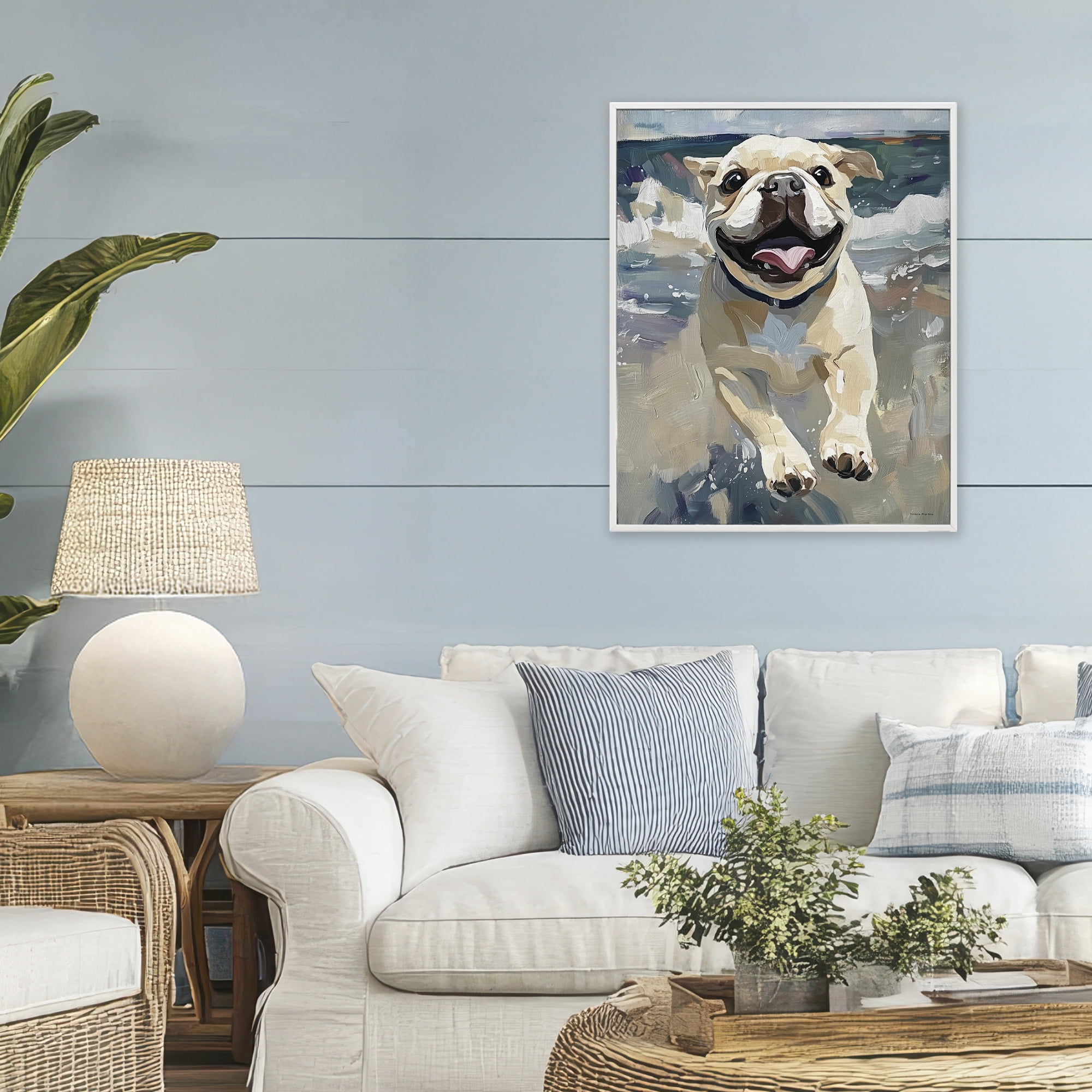 Stupell Industries Sunny Paws Dog on Beach White Framed Giclee Art, design by Svetlana Aleynikova