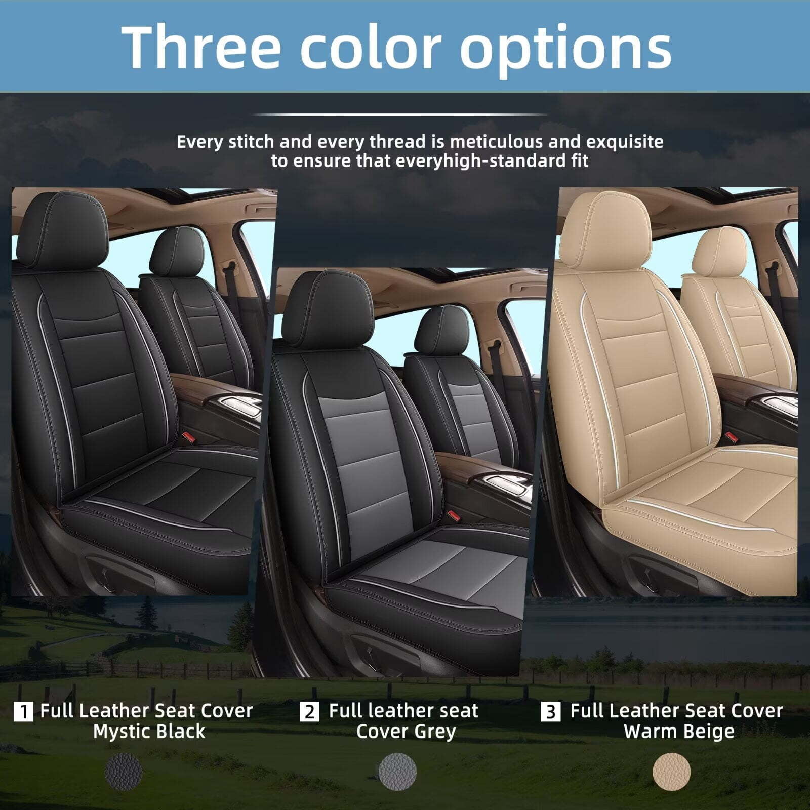 LAONNVIR Front Car Seat Covers,Premium Leather Car Seat Protectors,Automotive Interior Cushions Universal Fit Most Cars(Black,Front Pair)