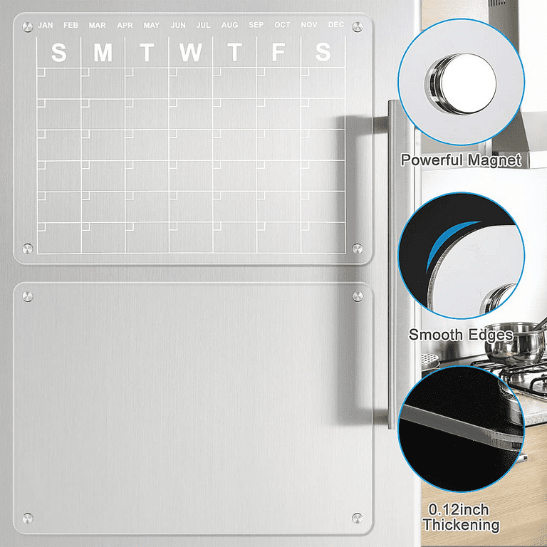  2PCS Magnetic Acrylic Monthly and Weekly Calendar for Fridge,  16x12 Clear Dry Erase Board Calendar for Fridge Reusable Planner,  Includes 12 Dry Erase Markers with 3 Colors : Office Products