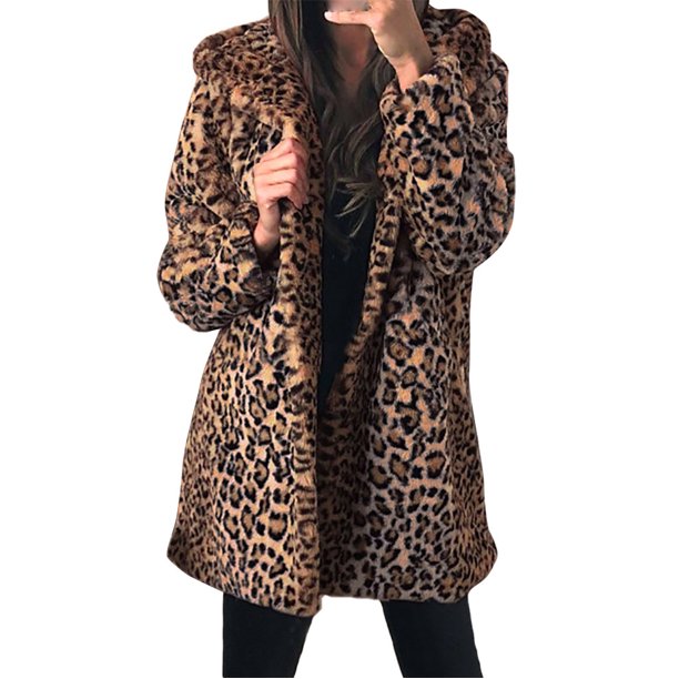 Matoen - matoen Womens Ladies Warm Faux Fur Coat Jacket Leopard Hooded ...