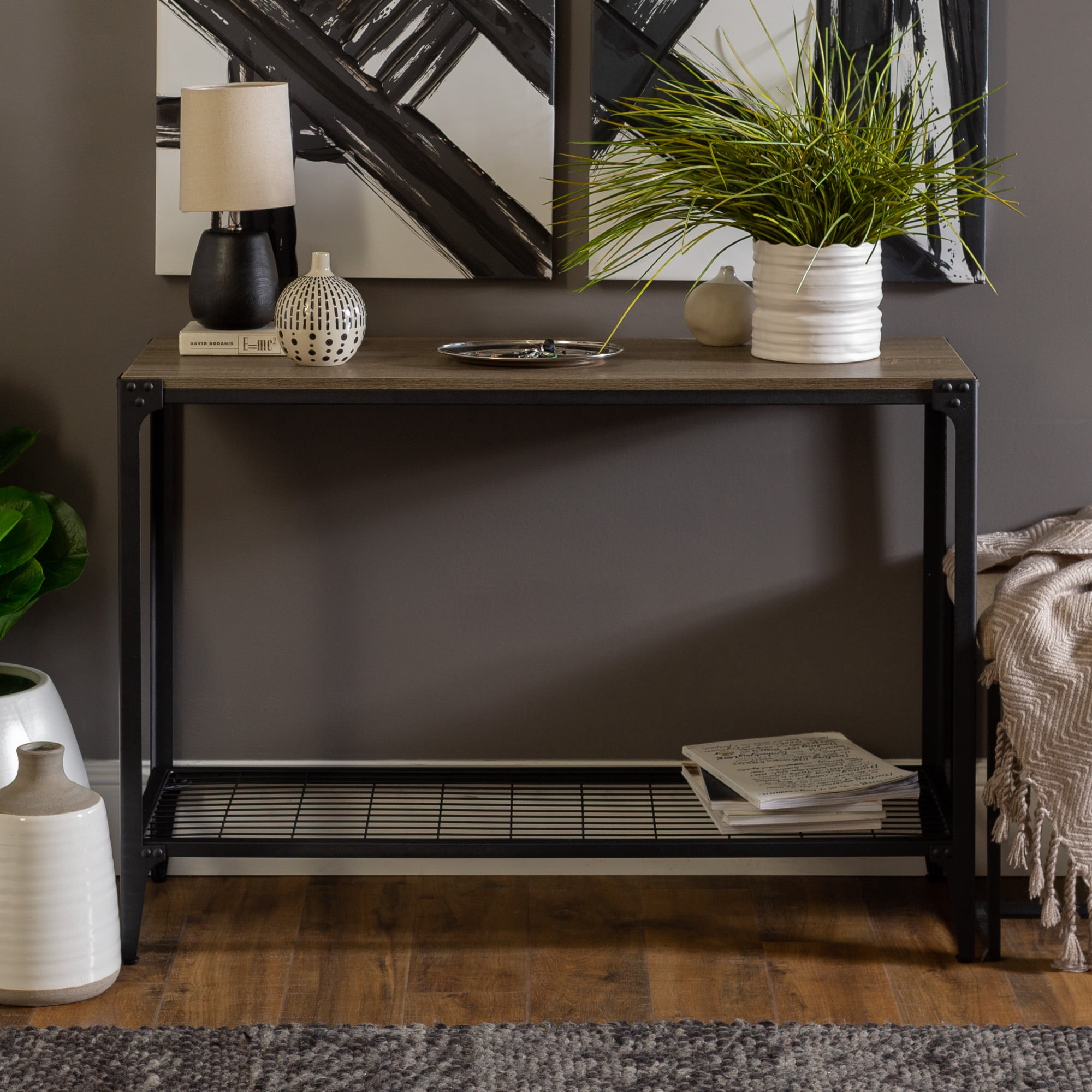 Manor Park Angle Iron Rustic Wood Entry Console Table, Driftwood