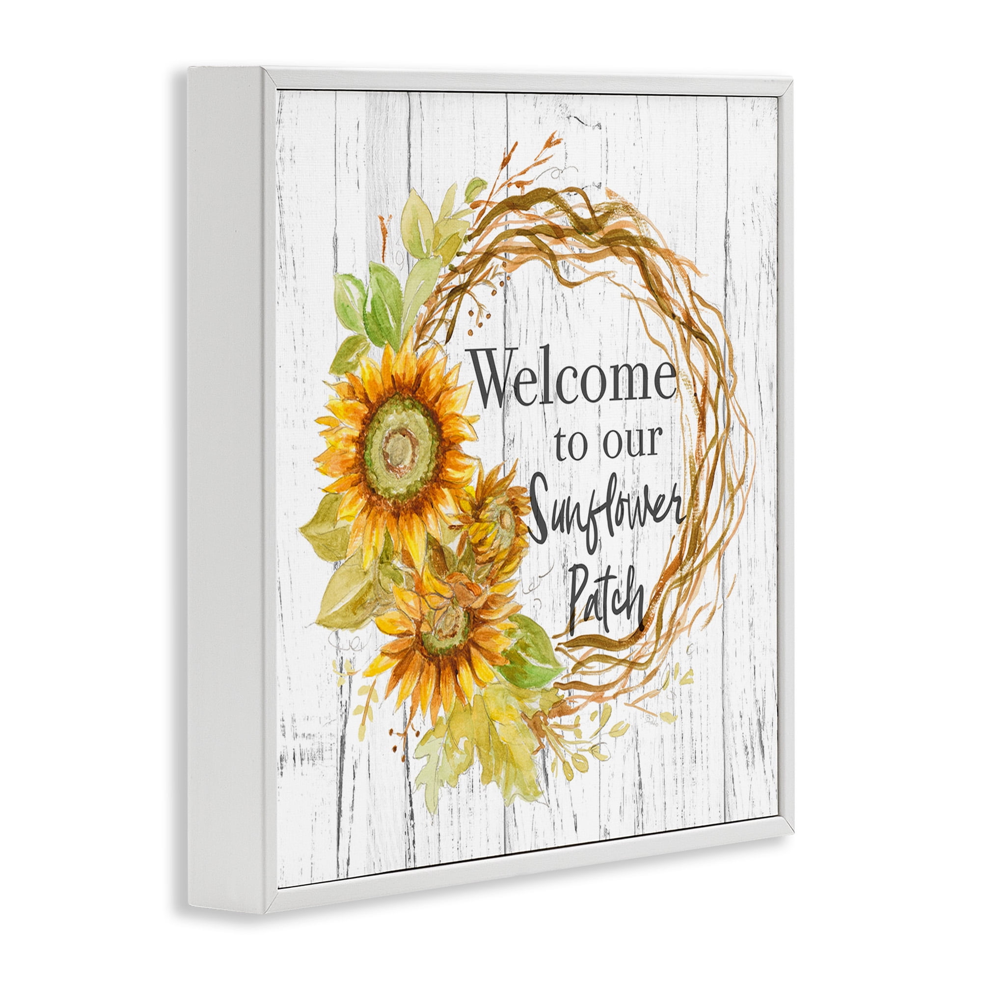 Stupell Industries Welcome Rustic Floral Wreath Botanical & Floral Painting White Framed Art Print Wall Art, 24 x 24