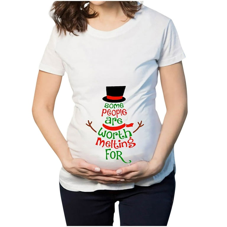 Pregnant Mom Gifts Christmas T-shirt Cartoon Print Maternity Clothing Short  Sleeve Top Pregnancy T-shirt 