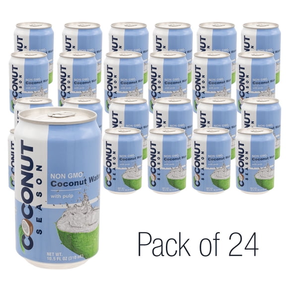 Coconut Season Coconut Water with Pulp, 10.5 fl oz (310 mL), 24 Pack, 85% Coconut Water, Non-GMO Tropical Drink