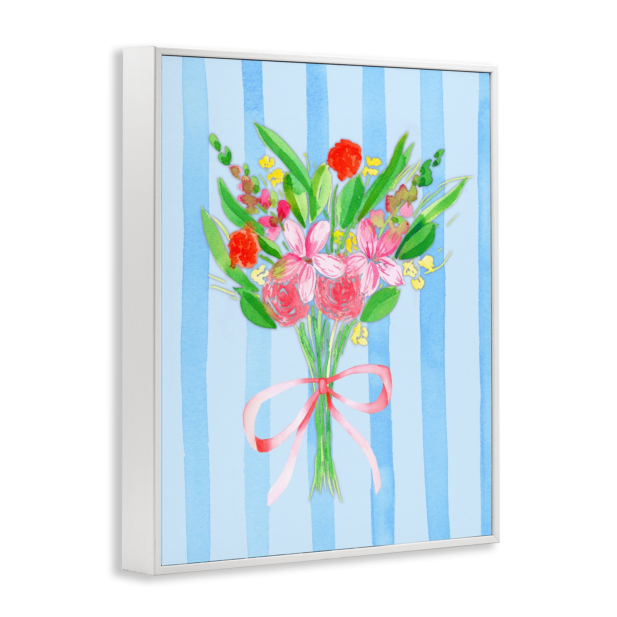 Blue and Pink Bouquet & Bow White Framed Giclee Art, design by Nina Jacobs