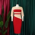 thumbnail image 3 of AURA Plus Size Color Block Pencil Midi Dress Crewneck Half Sleeve High Waist Bodycon Work Office Elegant Dress, 3 of 9