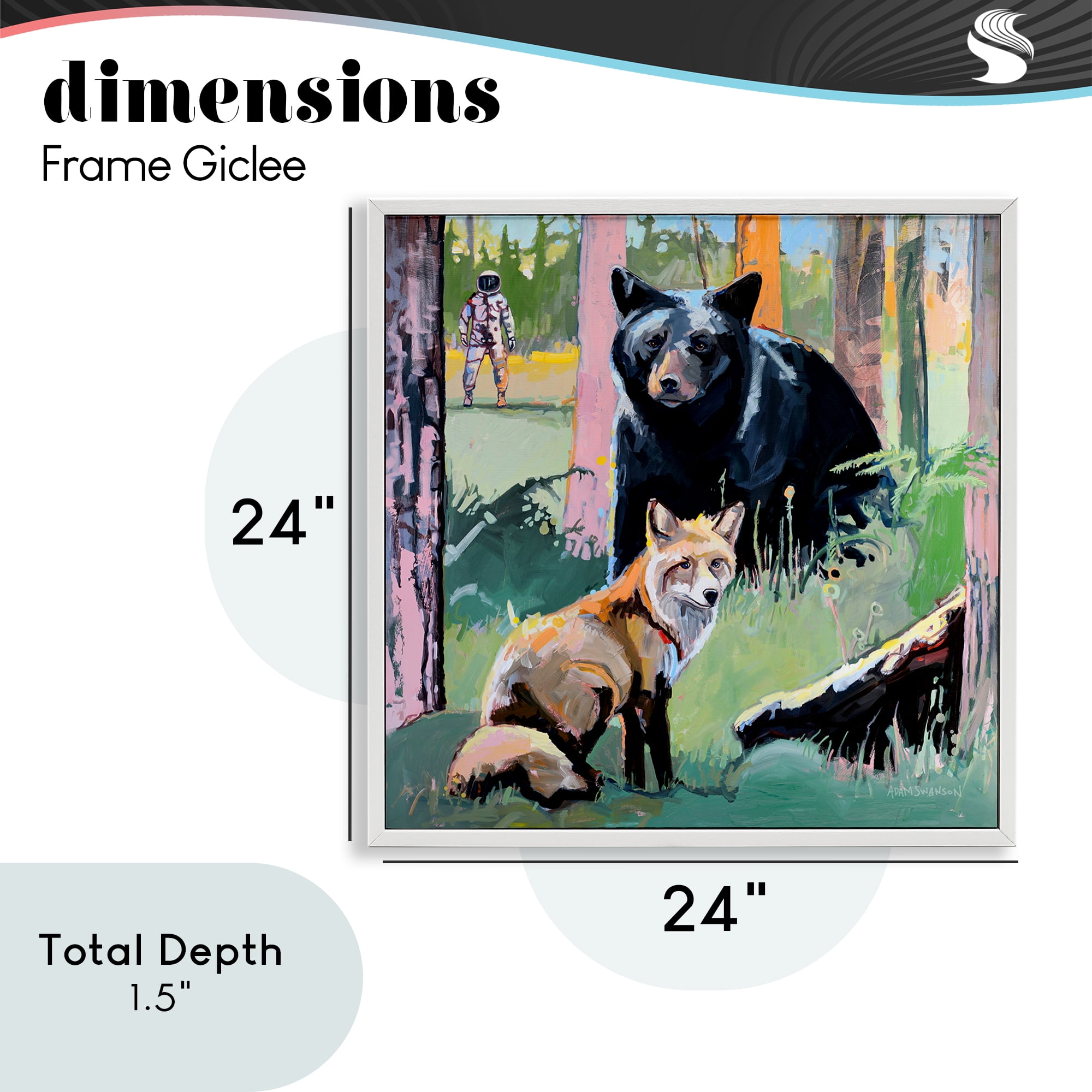 Forest Animals in Deep Space White Framed Giclee Art, design by Adam Swanson