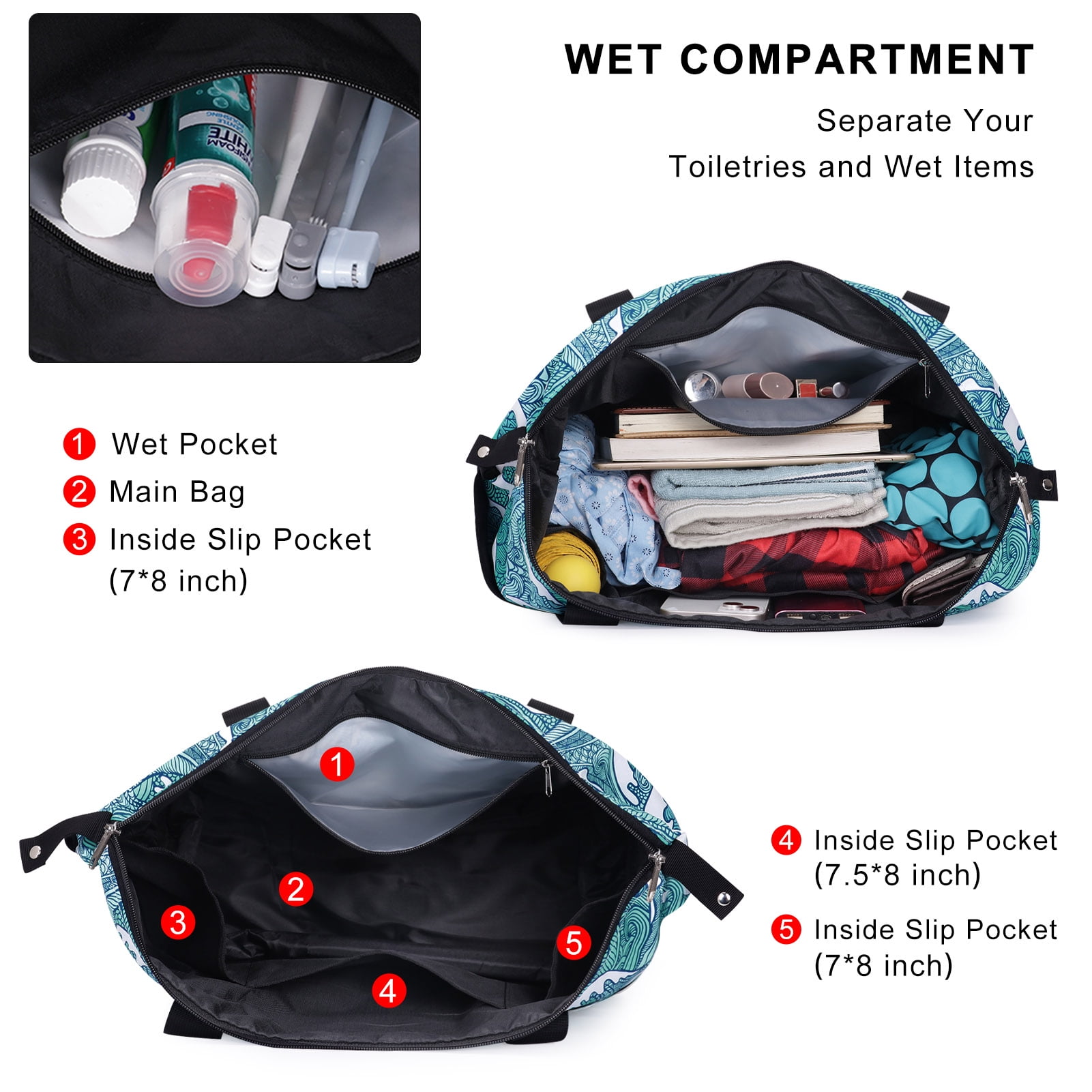 Duryarhall Foldable Multiple Pockets Sports Tote Handbag Single Shoulder Waterproof Travel Bag