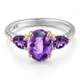thumbnail image 3 of Gem Stone King 925 Silver and 10K Yellow Gold Purple Amethyst Engagement Ring for Women | 2.22 Cttw | Oval Checkerboard 9X7MM | Gemstone February Birthstone | Size 6, 3 of 6