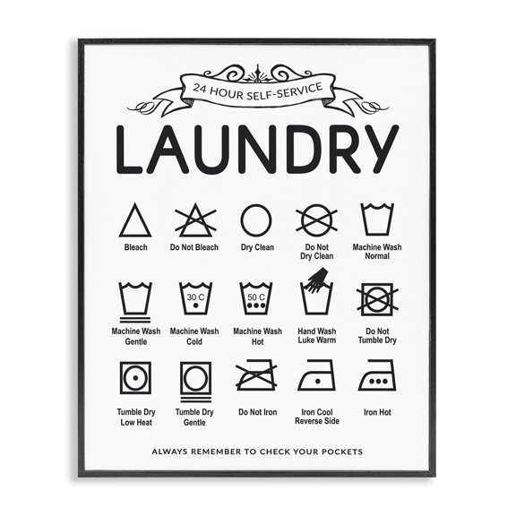 Stupell Industries Traditional Laundry Care Symbols with Banner Black Framed Giclee Art, 11 x 14, by Lettered and Lined