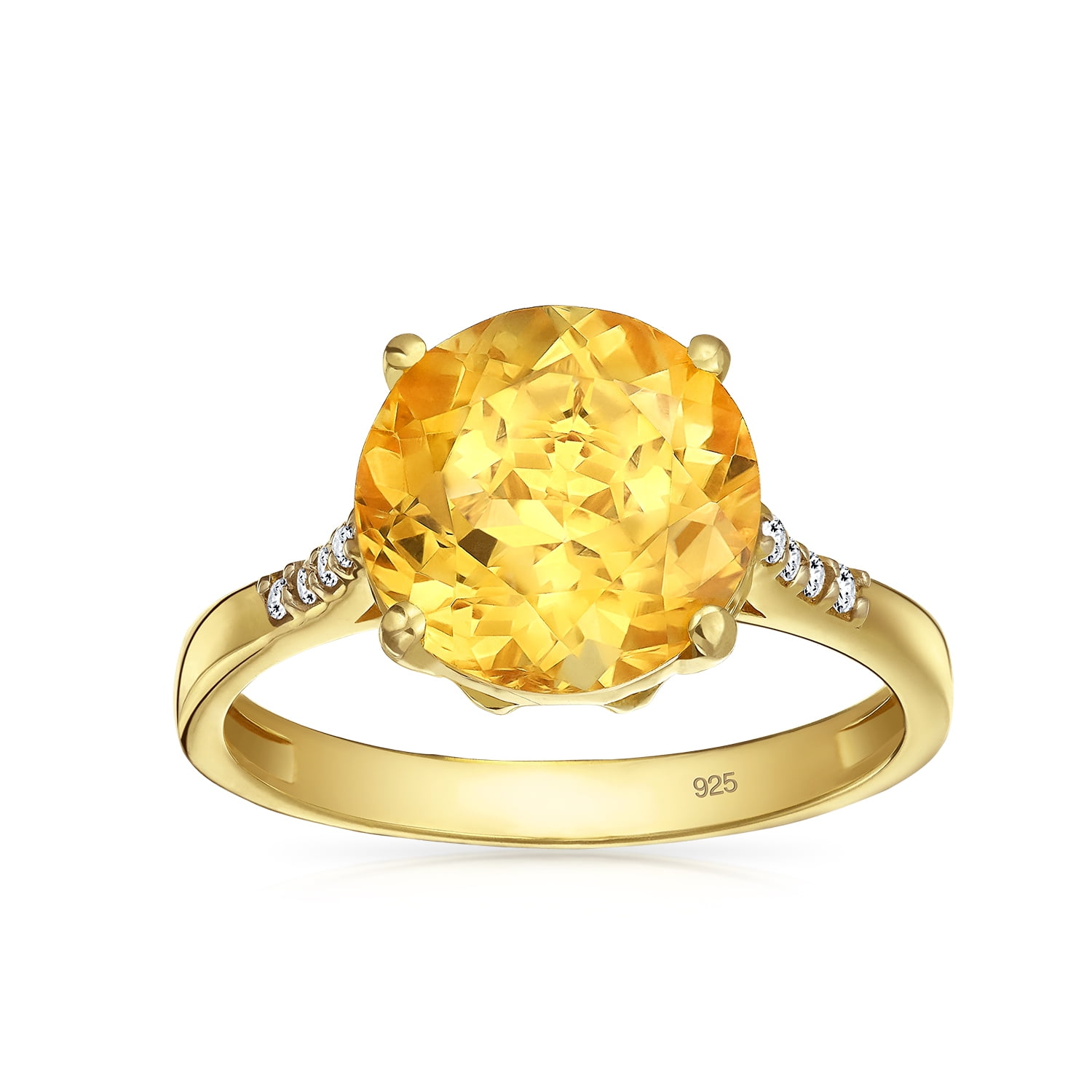 3CT Brilliant Solitaire Gemstone Zircon Yellow Citrine Topaz Ring For