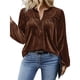 thumbnail image 3 of Blusas de Terciopelo con Cuello en V para Mujer, Estilo Vintage, Larga, Botones, Plisadas, Elegantes, Informales, de Otoño. Marrón 5XL, 3 of 7