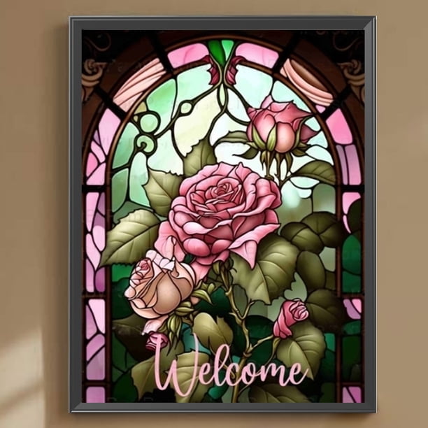 Cuadros Decorativos Pintura de diamante completo redondo parcial AB taladro mancha vidrio rosa china 35x45cm Wdftyju embutido en tela