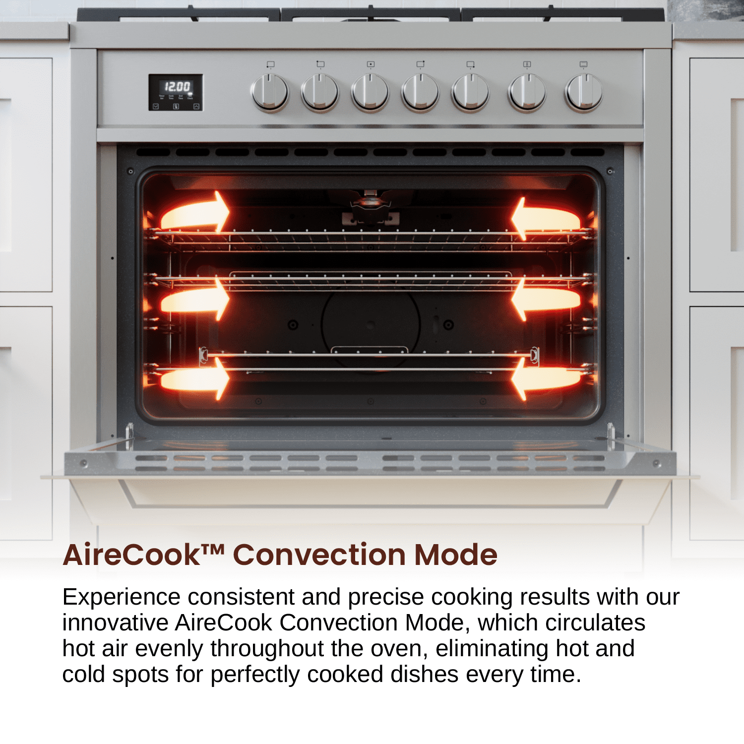 Rangaire RRG361TS 36" Gas Range Oven with Timer - Stainless Steel, Sealed Burners, Convection Fan, Easy Reach Racks