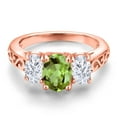 thumbnail image 3 of Gem Stone King 18K Rose Gold Plated Silver Green Peridot and White Moissanite Filigree Style 3 Stone Ring for Women (2.42 Cttw, Oval 8X6MM and 6X4MM) (Size 8), 3 of 6