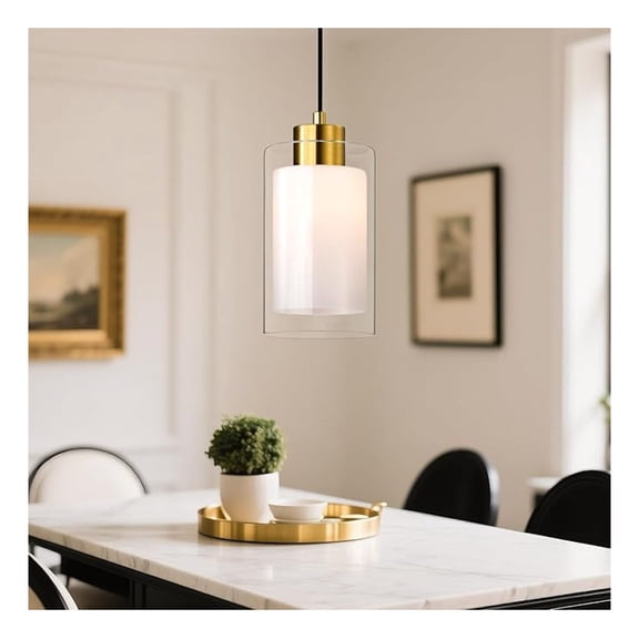 1-Light Kitchen Pendant Light with Dual Clear Glass and White Glass Shades, Adjustable Cord Hanging Ceiling Mini Lighting Fixture for Kitchen Island, Sink, Finish 4.7 in.