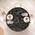 thumbnail image 4 of Ambesonne Jungle Boho Fitted Round Tablecloth, Curlicue Forest Leaves, 45"- 56" Diameter, Dark Blue Grey Amber, 4 of 5