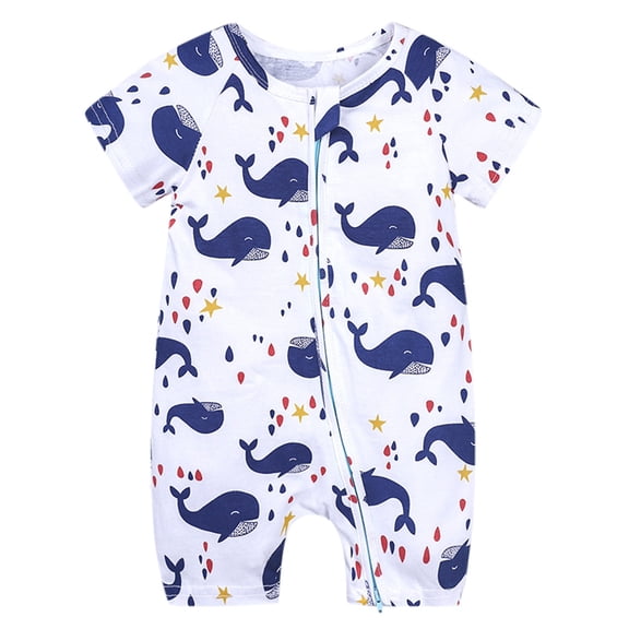 Toddler Boy Clothes 3T Short Sleeve Cartoon Print Outfits 2 Way Zipper Romper Jumpsuit Unisex Baby Summer Sleep and Play Play Bodysuit,12-18 Months