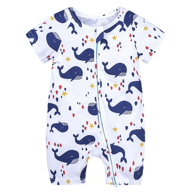 MIASHUI Summer Baby Short Sleeve Bodysuit Print Double Zipper Crawl Suit,Dark Blue,6-12 Months