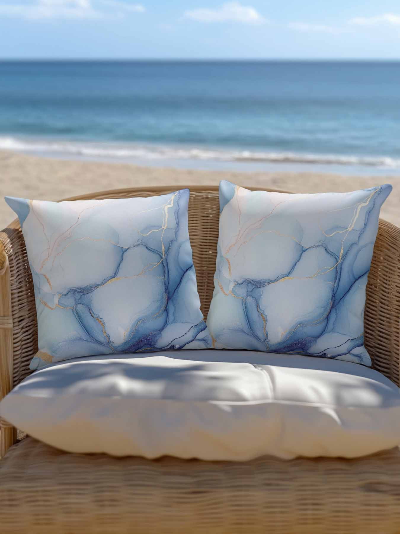 Outdoor Pillows Waterproof, Blue Marble Bedding Throw Pillows with Insert for Couch Sofa Bed, Gradual Modern Abstract Art 18x18 Inch Pillowcases Decorative Camping Patio Pillow Set of 2