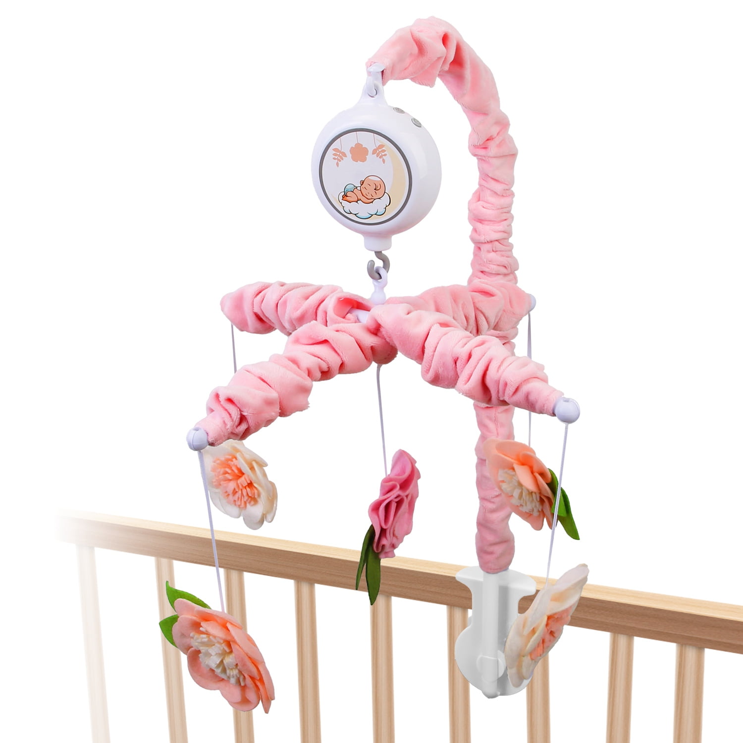 Baby Mobile for Crib TeqHome Pink Floral Musical Crib Mobile for Baby Girls Digital Music Box with 12 Melodies 3 Modes
