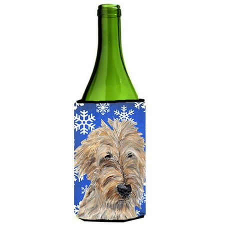 

Goldendoodle Blue Snowflake Winter Wine bottle sleeve Hugger - 24 oz.