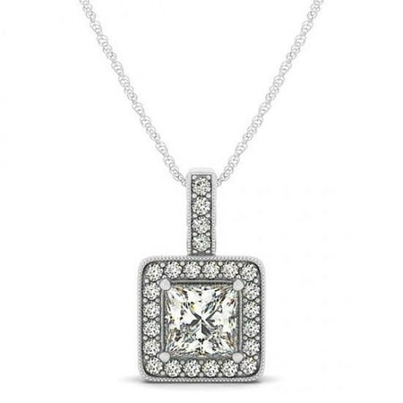 - Harry Chad HC11476 1.50 CT 14K White Gold Princess Diamonds Pendant Necklace without Chain, Color F - VVS1 Clarity