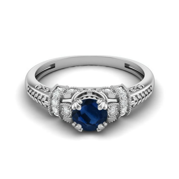 Mooneye 5mm Round Blue Sapphire 925 Sterling Silver Blossom Design Women Valentines Day Gift Ring