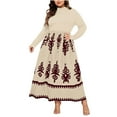 thumbnail image 2 of Ovzne Robes Grande Taille pour Femmes Courbes Robe pour Femme Mode Féminine Style Ethnique Imprimé Col Rond Manches Longues Robe Facile Robe de Printemps Manches Longues Imprimée Liquidation, 2 of 7