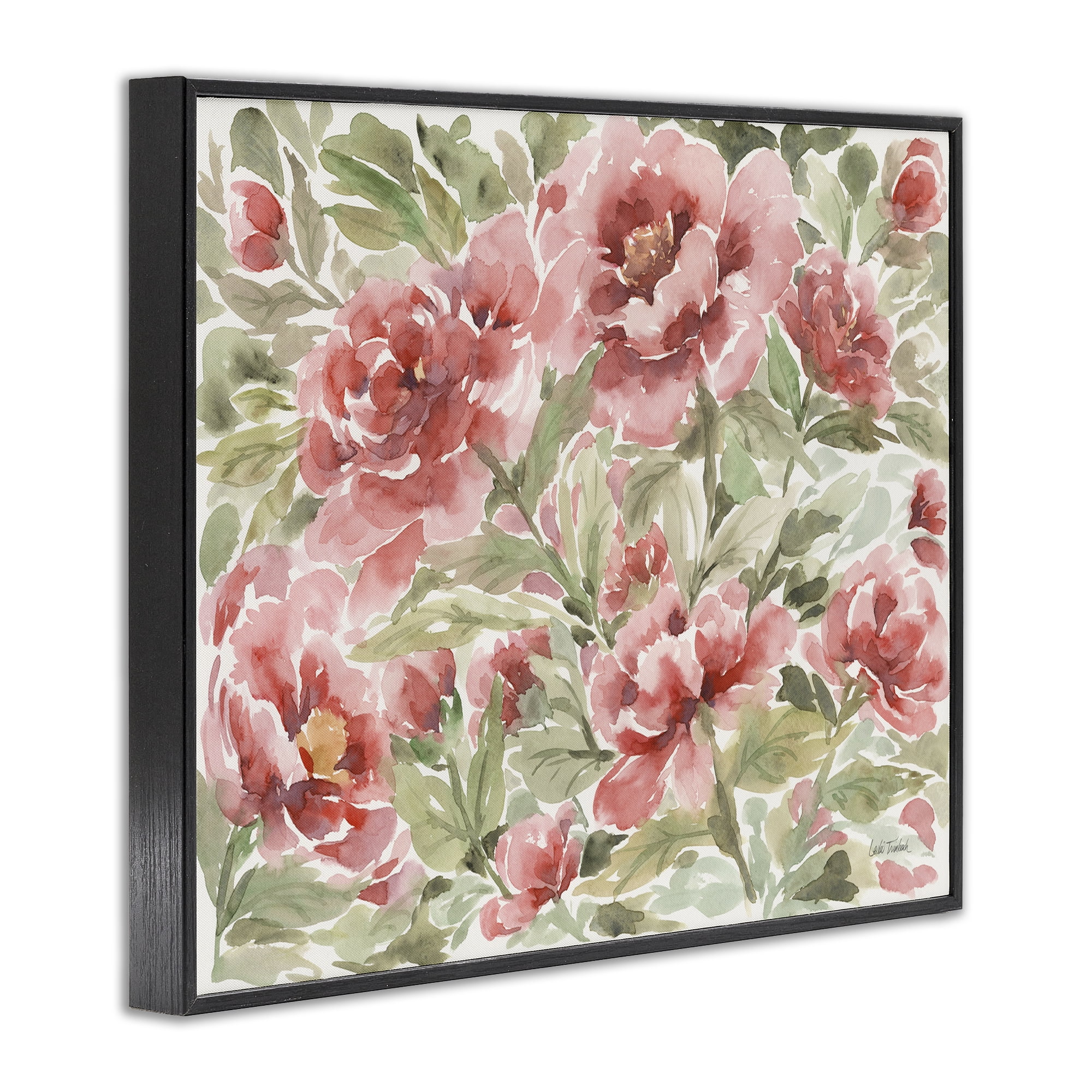 Stupell Industries Pink Peonies Pattern Botanical & Floral Painting Black Framed Art Print Wall Art, 30 x 24