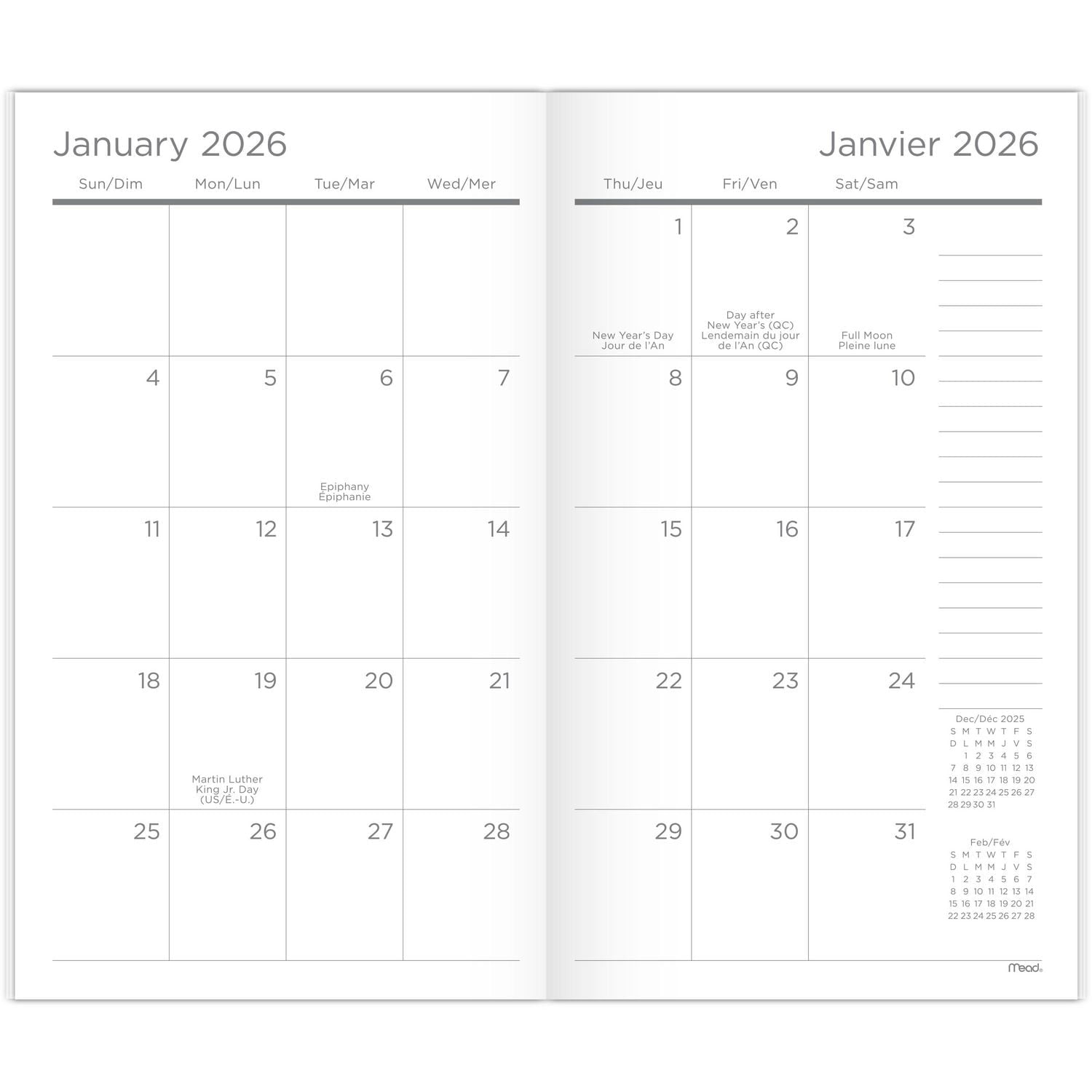 Agenda de poche 2 ans Mead® 2026 – Jardin de roses Agenda