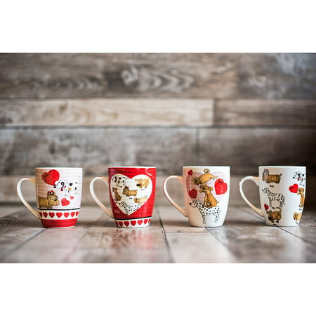 All For You New Bone China Mug with Gift Box-Puppy Dog, Heart, Love-Set of 4, 12 Oz, Gift Box