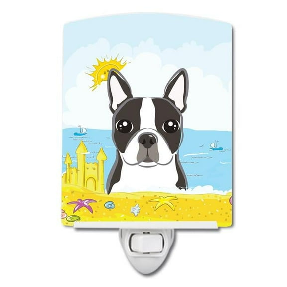 Caroline's Treasures BB2071CNL Boston Terrier Summer Beach Ceramic Night Light, 6x4x3", multicolor