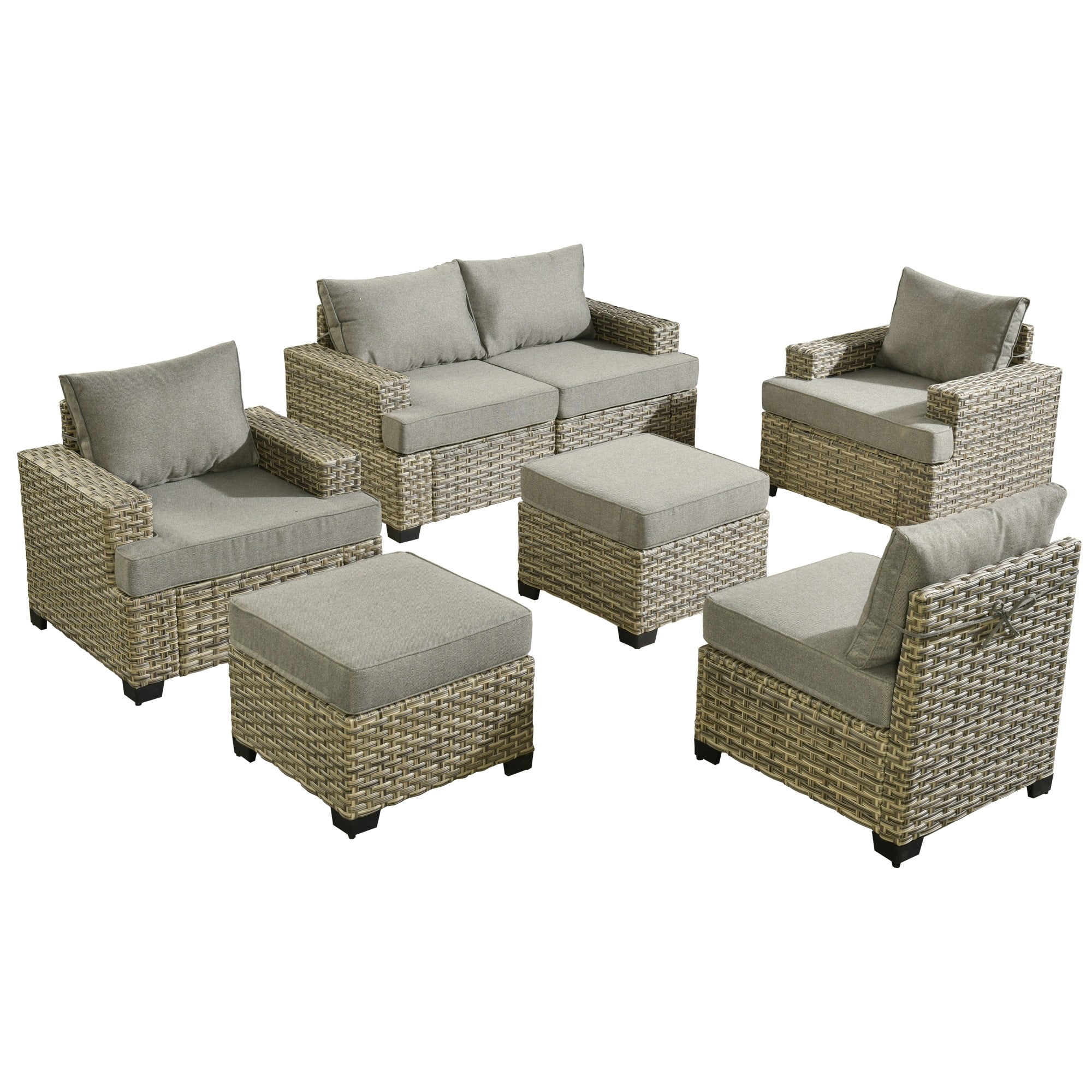 XIZZI Outdoor Patio Furniture Sets, 7 Pieces Outdoor Sectional wicker patio furniture with Cushion Ottoman, All-Weather Waterproof Outdoor Conversation set for Porch, Dark Gray