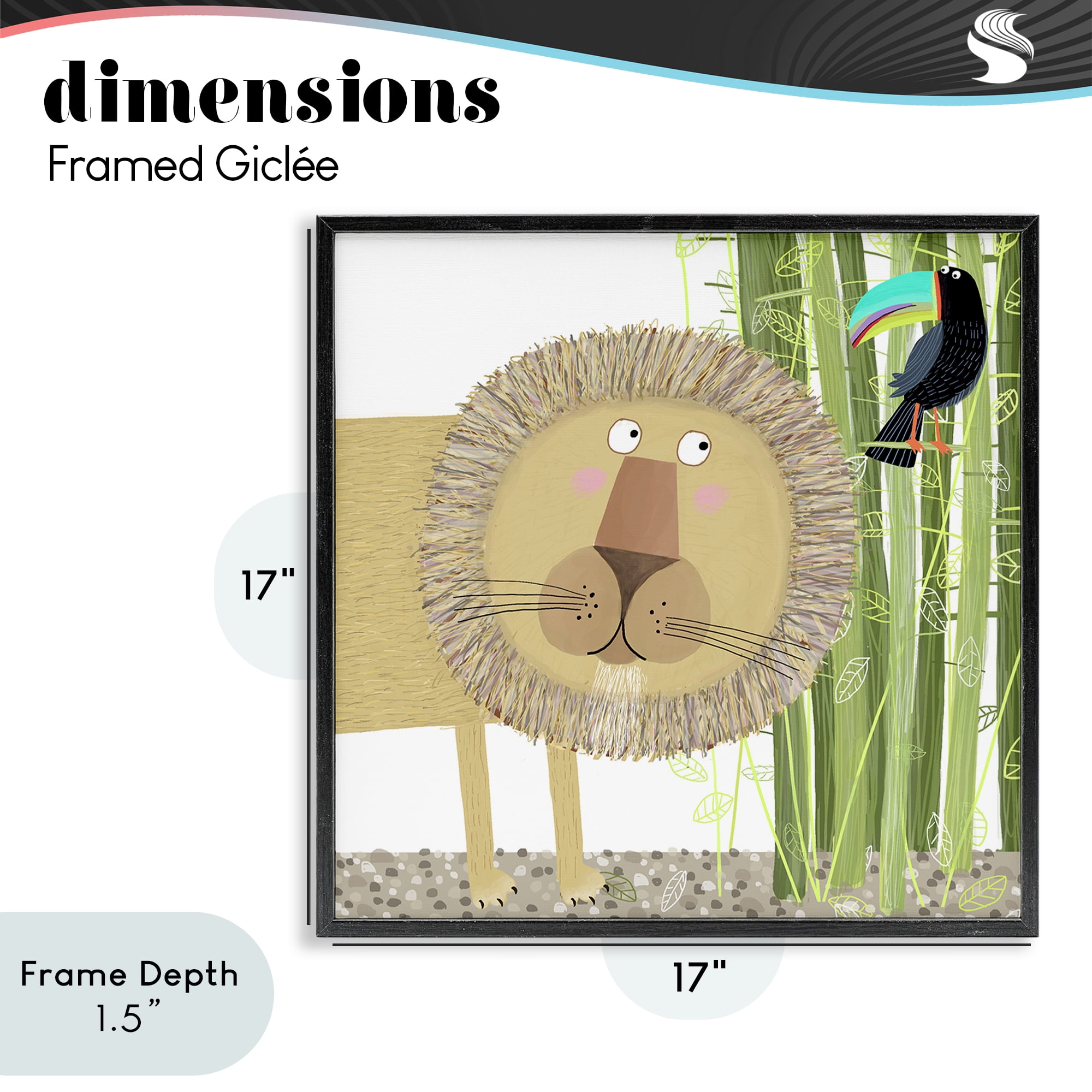 Stupell Industries Lion with Bamboo Trees & Toucan Black Framed Giclee Art, design by Carla Daly
