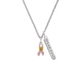 thumbnail image 2 of Delight Jewelry Silvertone Pink Ribbon with Softball Silvertone Fearless Bar Charm Necklace, 23", 2 of 4