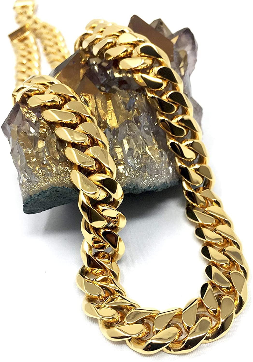 14MM Gold Filled Chain 24K Miami Cuban link Curb Necklace for Men Boys Fathers Husband Perfect gift Hip Hop Rapper Chain
