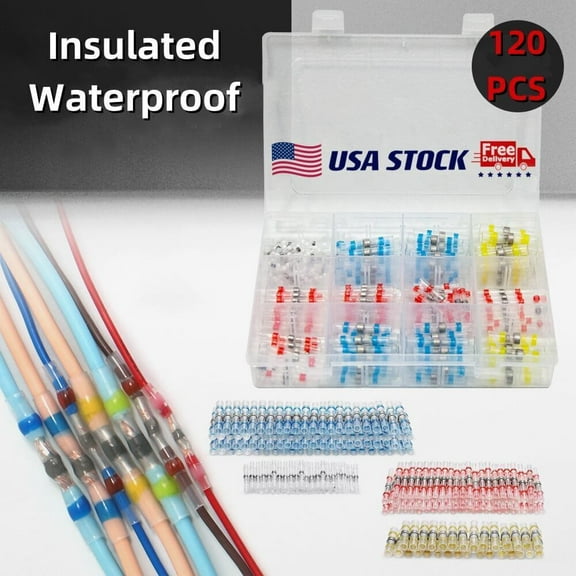 120Pcs Mixed Solder Seal Sleeve Heat Shrink Butt Wire Connectors Terminals Kit