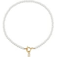 thumbnail image 2 of 1 Pcs Toggle Letter Pearl Necklace White Imitation Pearl Beaded Necklaces Golden Chain Toggle Clasp Necklace with for Women friend Mother Sister Jewelry Gifts White DIY, 2 of 4