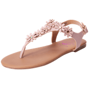 Beverly Hills Polo Club Girls’ Sandals – Strappy Thong Sandals with Flower Accent (5T – 4)