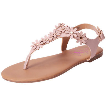 Beverly Hills Polo Club Girls’ Sandals – Strappy Thong Sandals with Flower Accent (5T – 4)